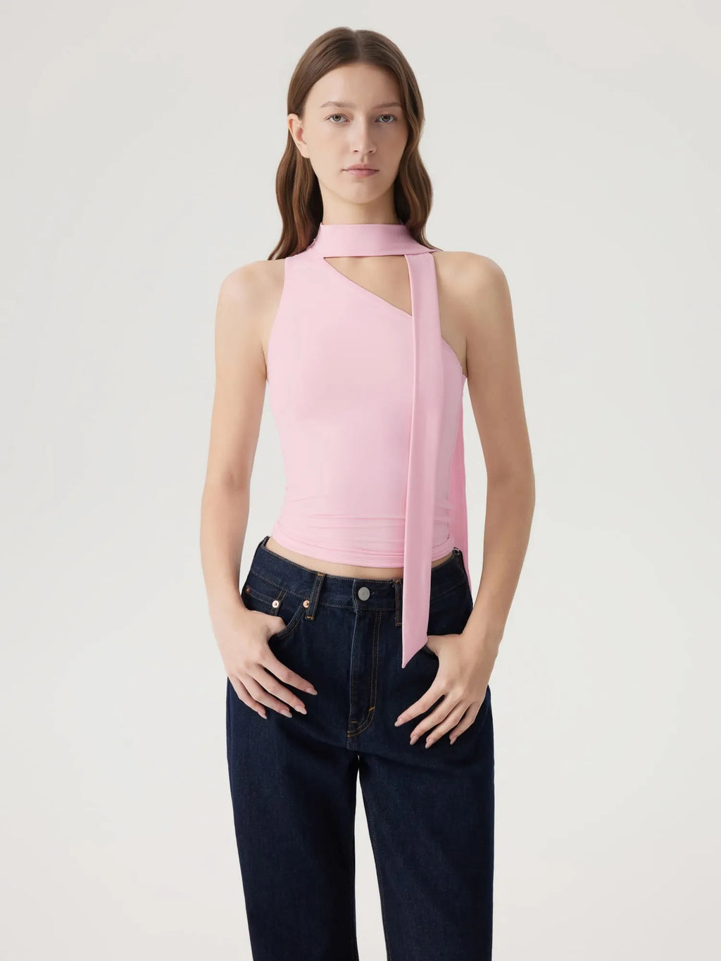Off Shoulder Halter High Neck Tank Tops with Scarf