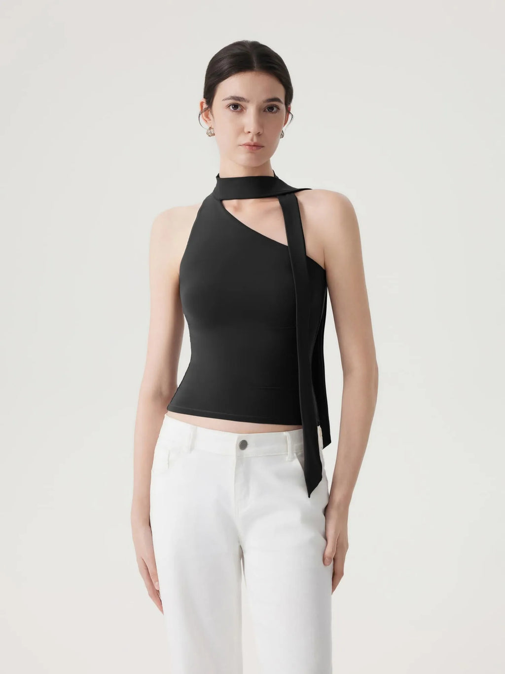 Off Shoulder Halter High Neck Tank Tops with Scarf