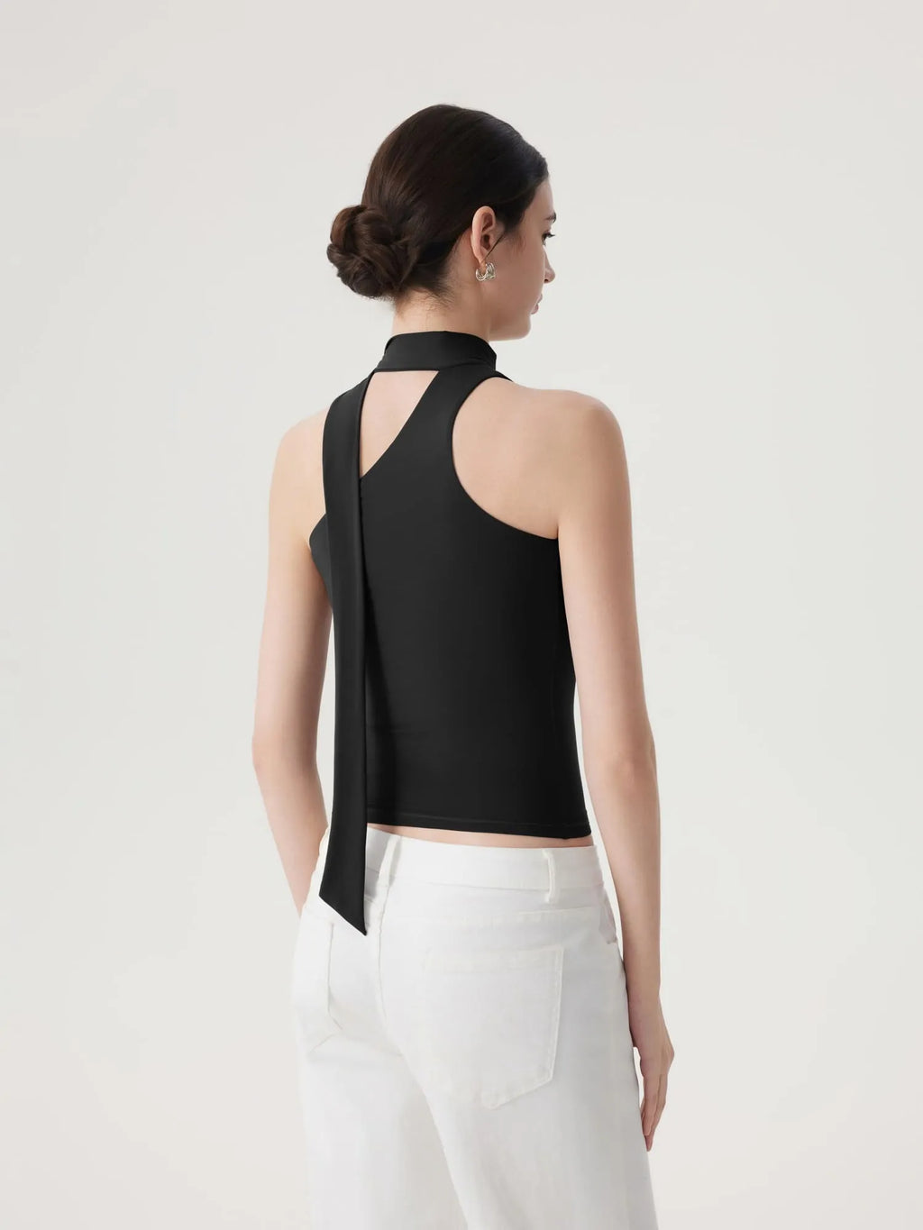 Off Shoulder Halter High Neck Tank Tops with Scarf