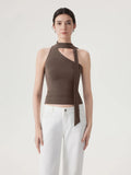 Off Shoulder Halter High Neck Tank Tops with Scarf