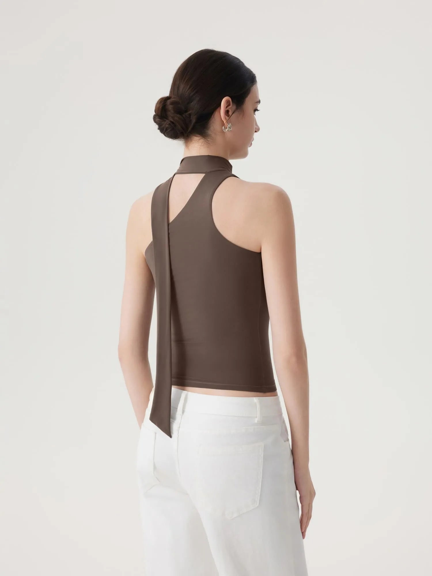 Off Shoulder Halter High Neck Tank Tops with Scarf