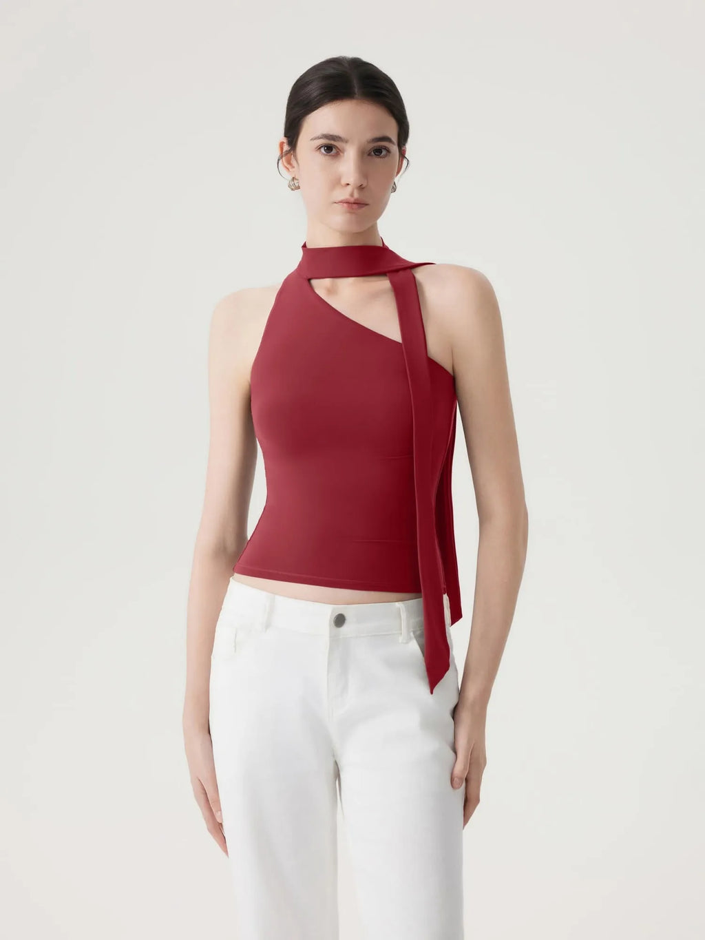 Off Shoulder Halter High Neck Tank Tops with Scarf