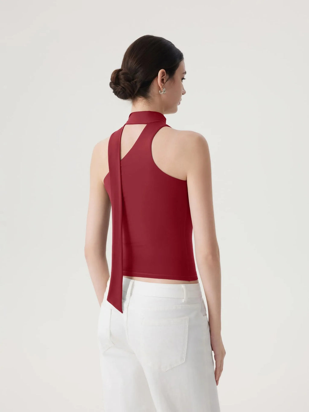 Off Shoulder Halter High Neck Tank Tops with Scarf