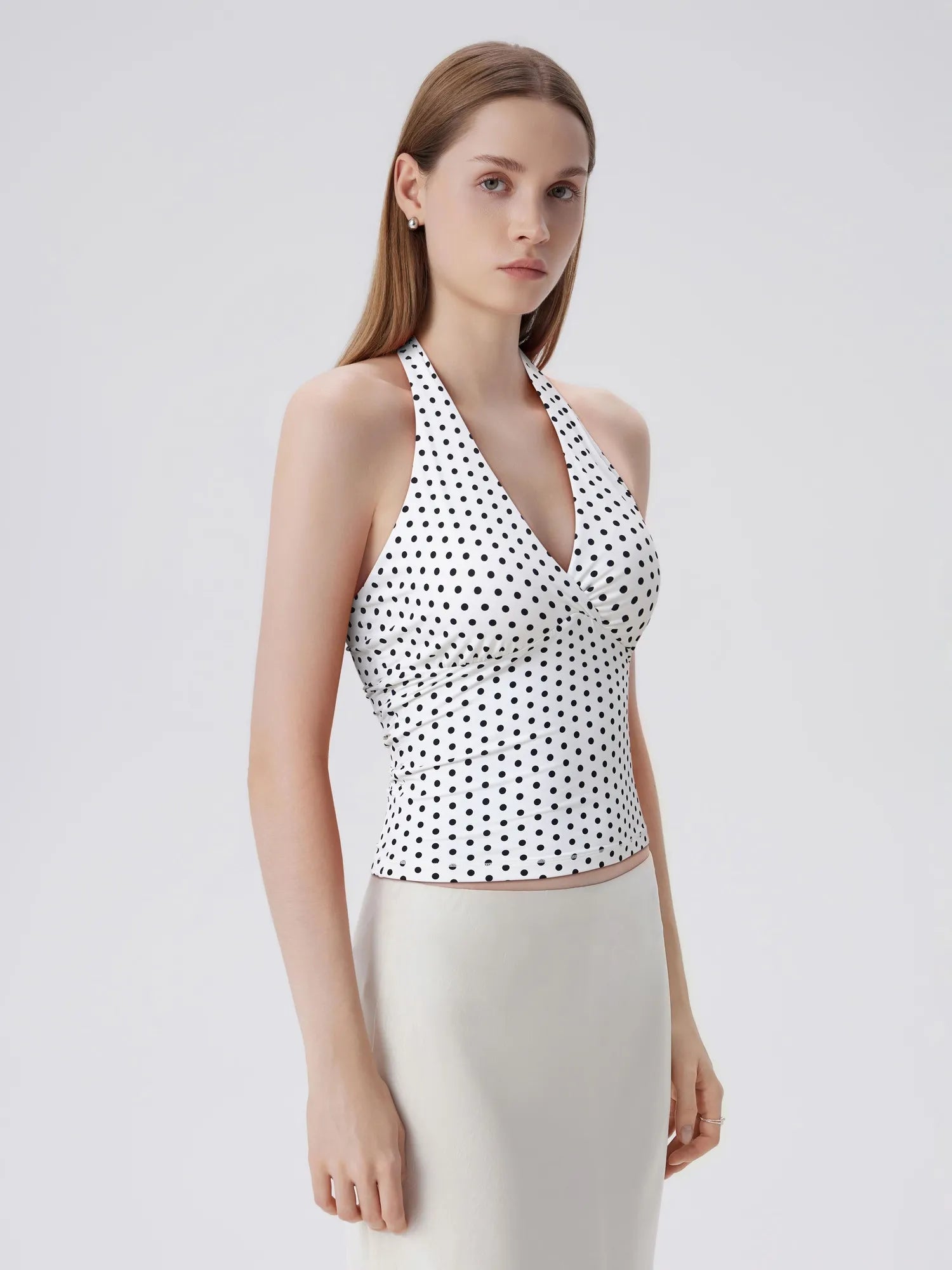 Double Lined V Neck Halter Backless Tank Tops