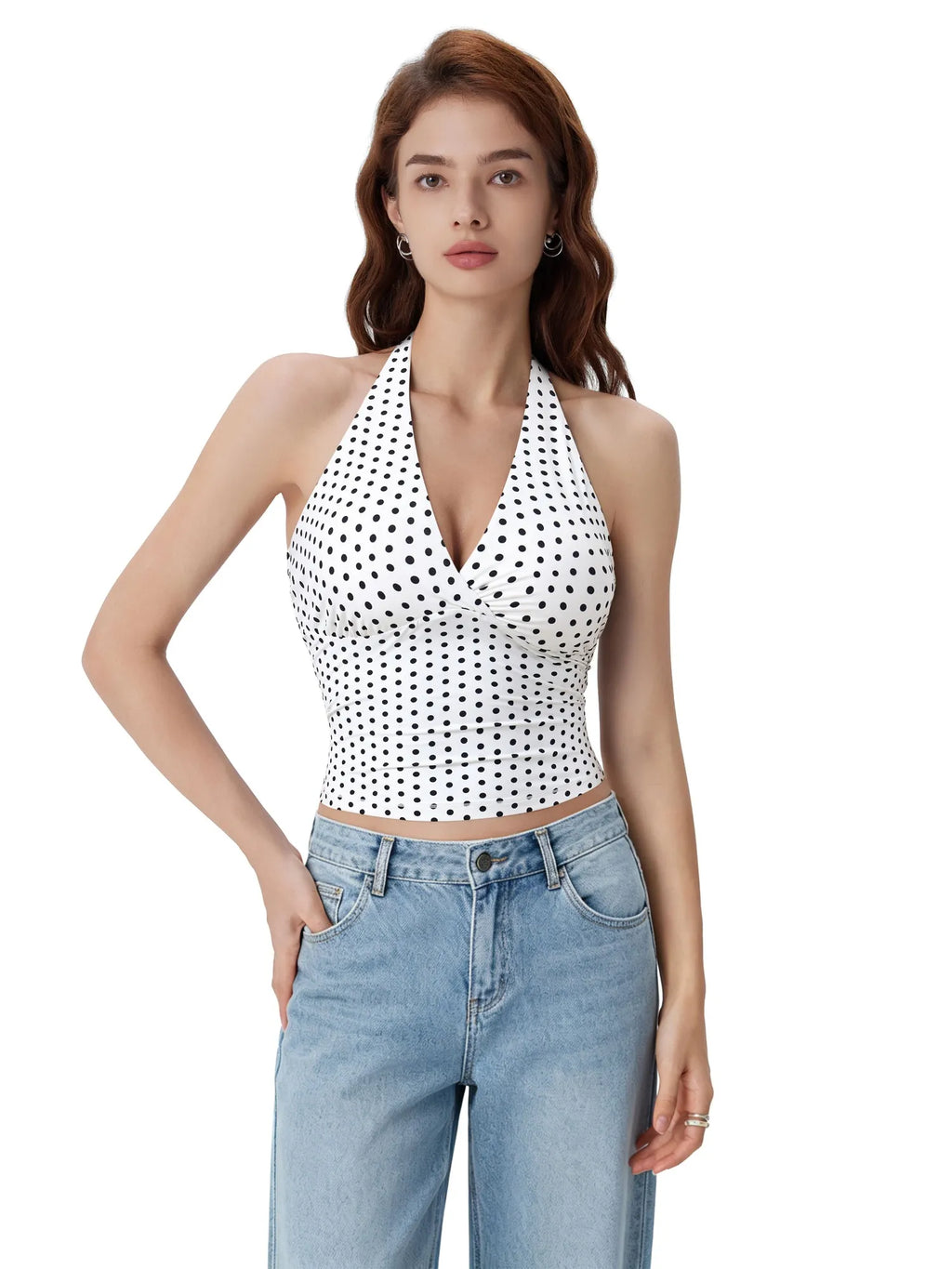 Double Lined V Neck Halter Backless Tank Tops