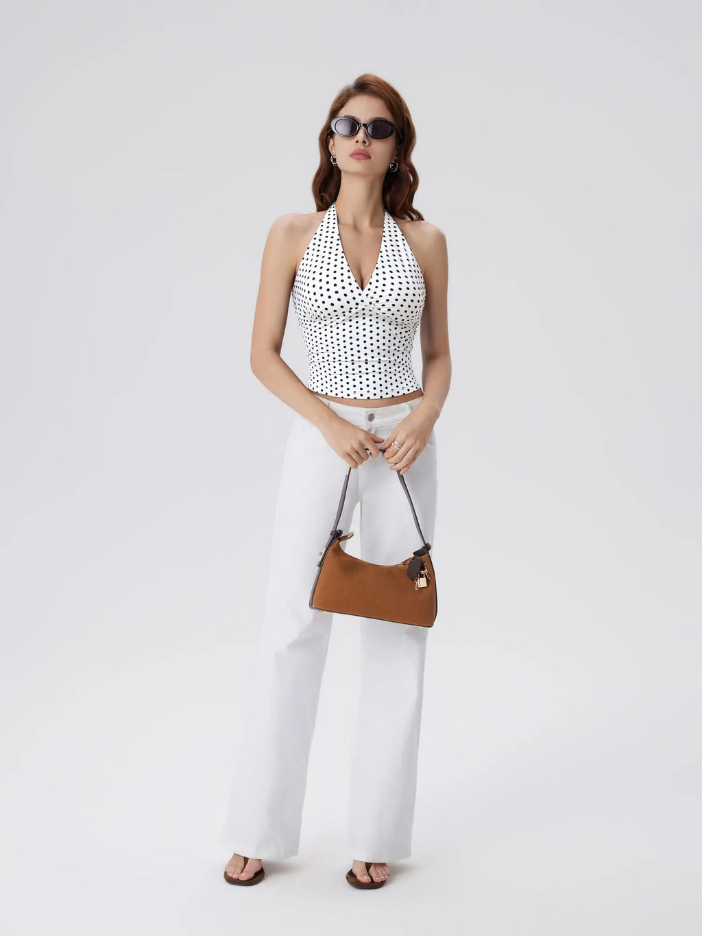 Double Lined V Neck Halter Backless Tank Tops