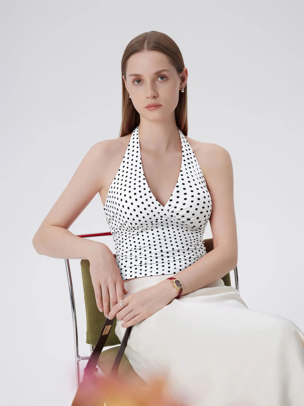 Double Lined V Neck Halter Backless Tank Tops