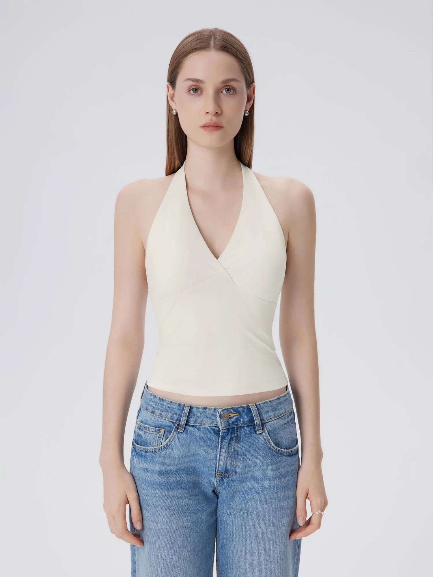 Double Lined V Neck Halter Backless Tank Tops