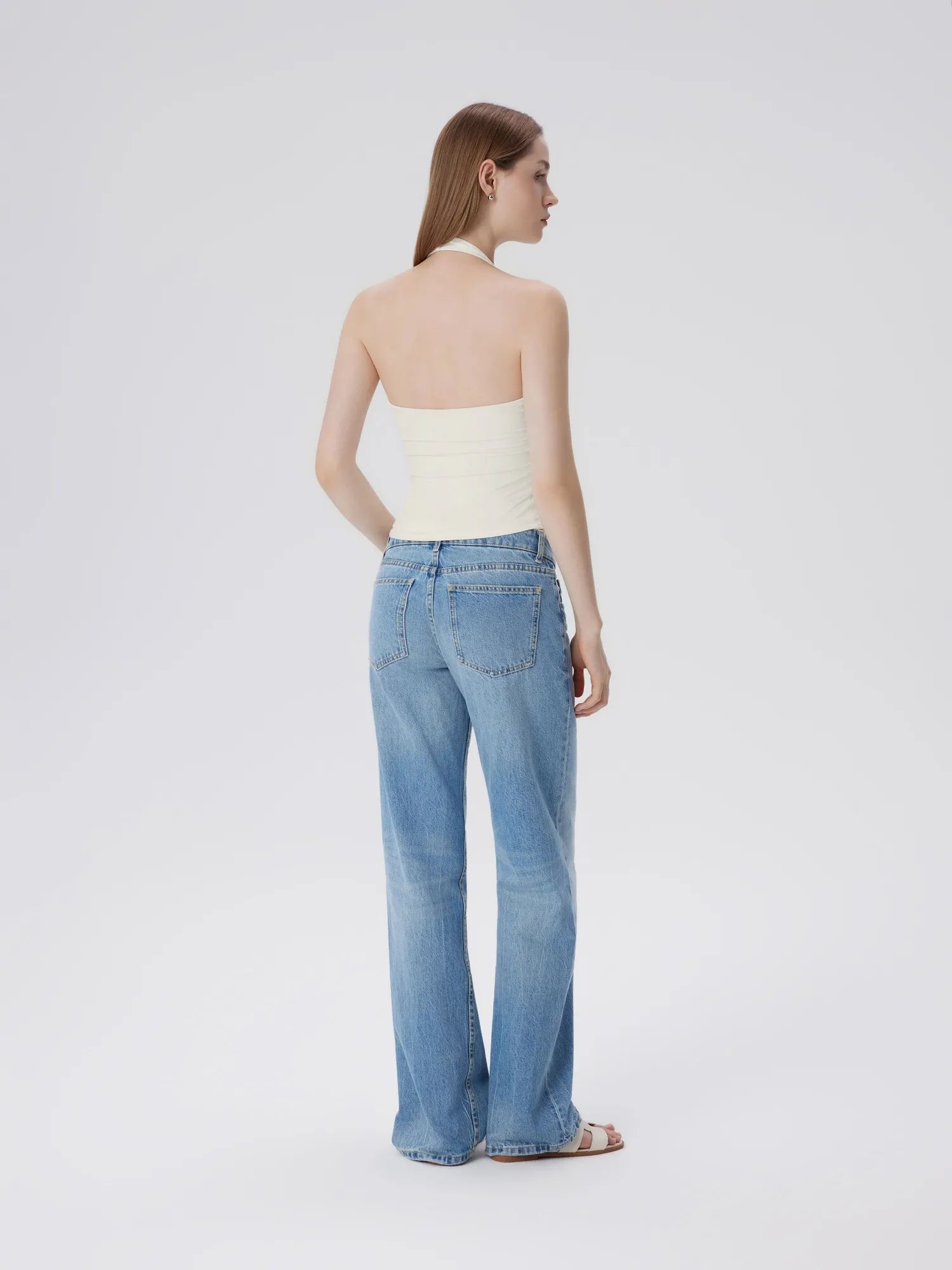 Double Lined V Neck Halter Backless Tank Tops