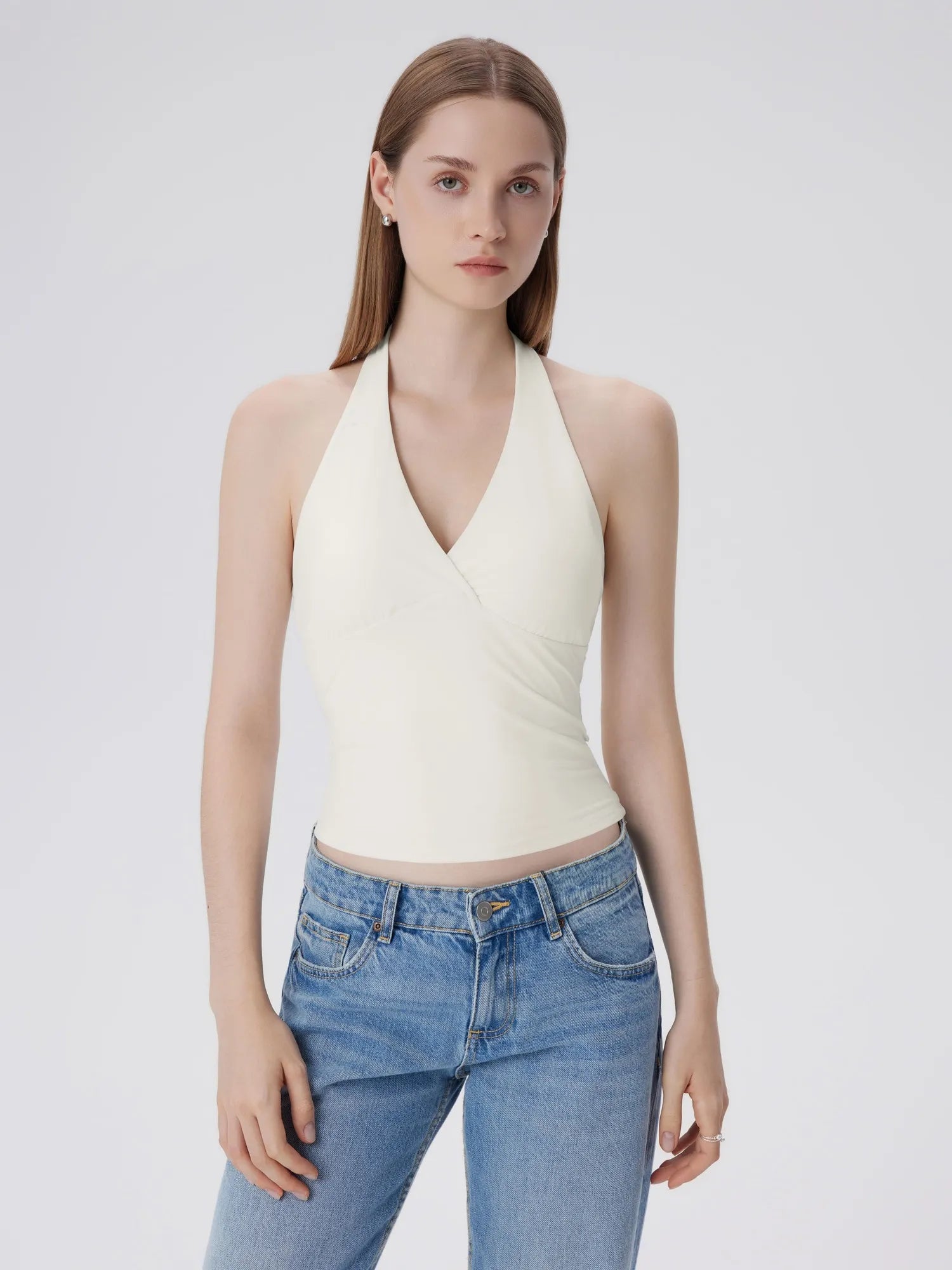 Double Lined V Neck Halter Backless Tank Tops