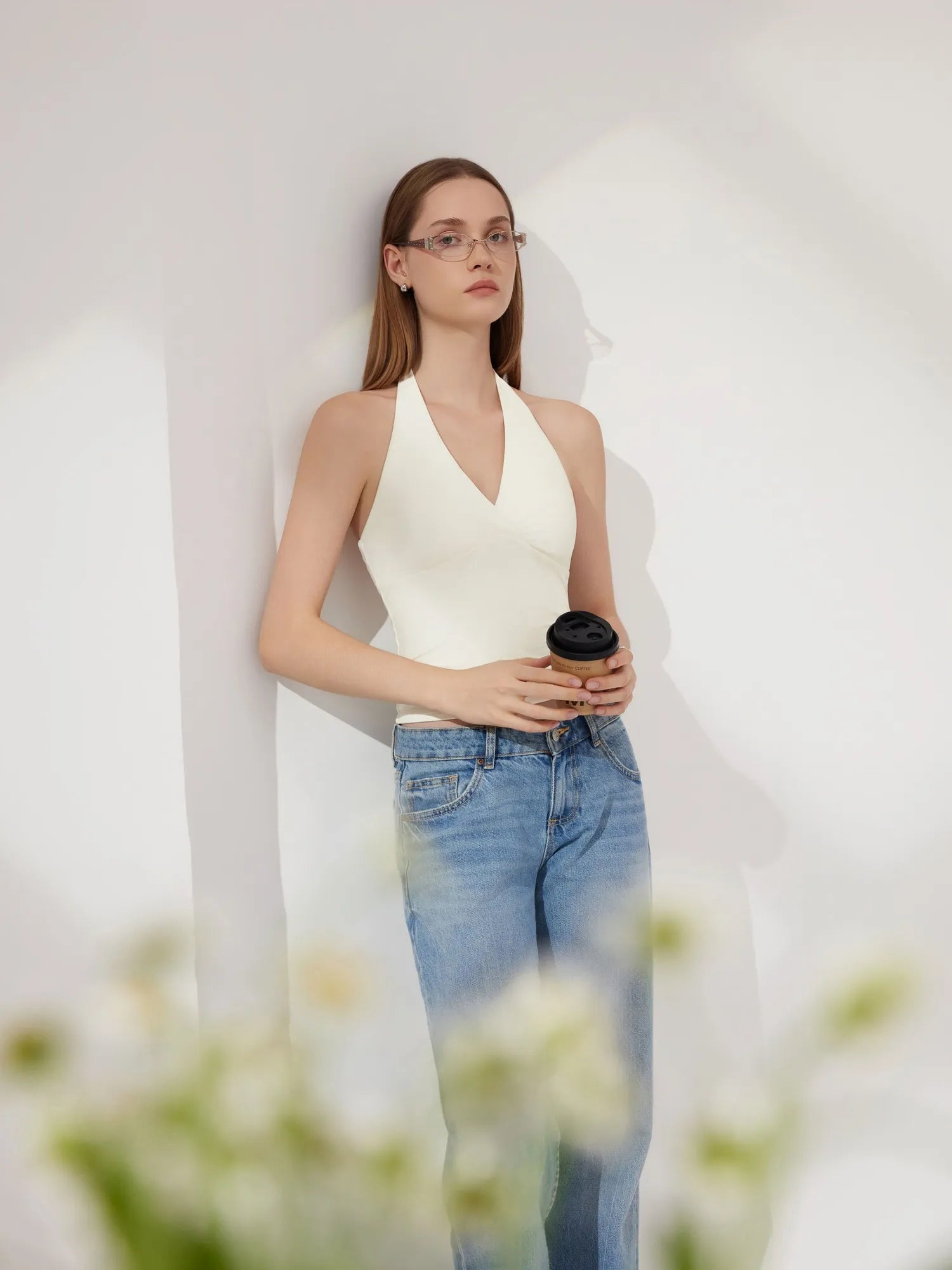 Double Lined V Neck Halter Backless Tank Tops