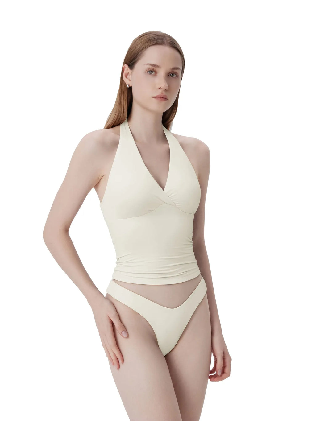Double Lined V Neck Halter Backless Tank Tops
