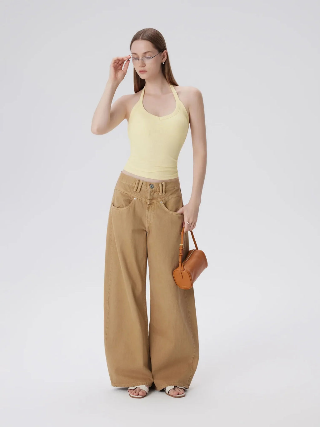 Cotton Ribbed V Neck Halter Tank Top