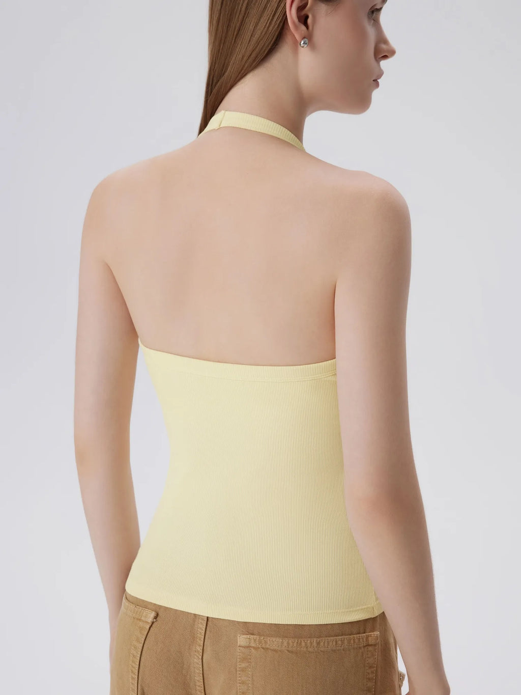 Cotton Ribbed V Neck Halter Tank Top