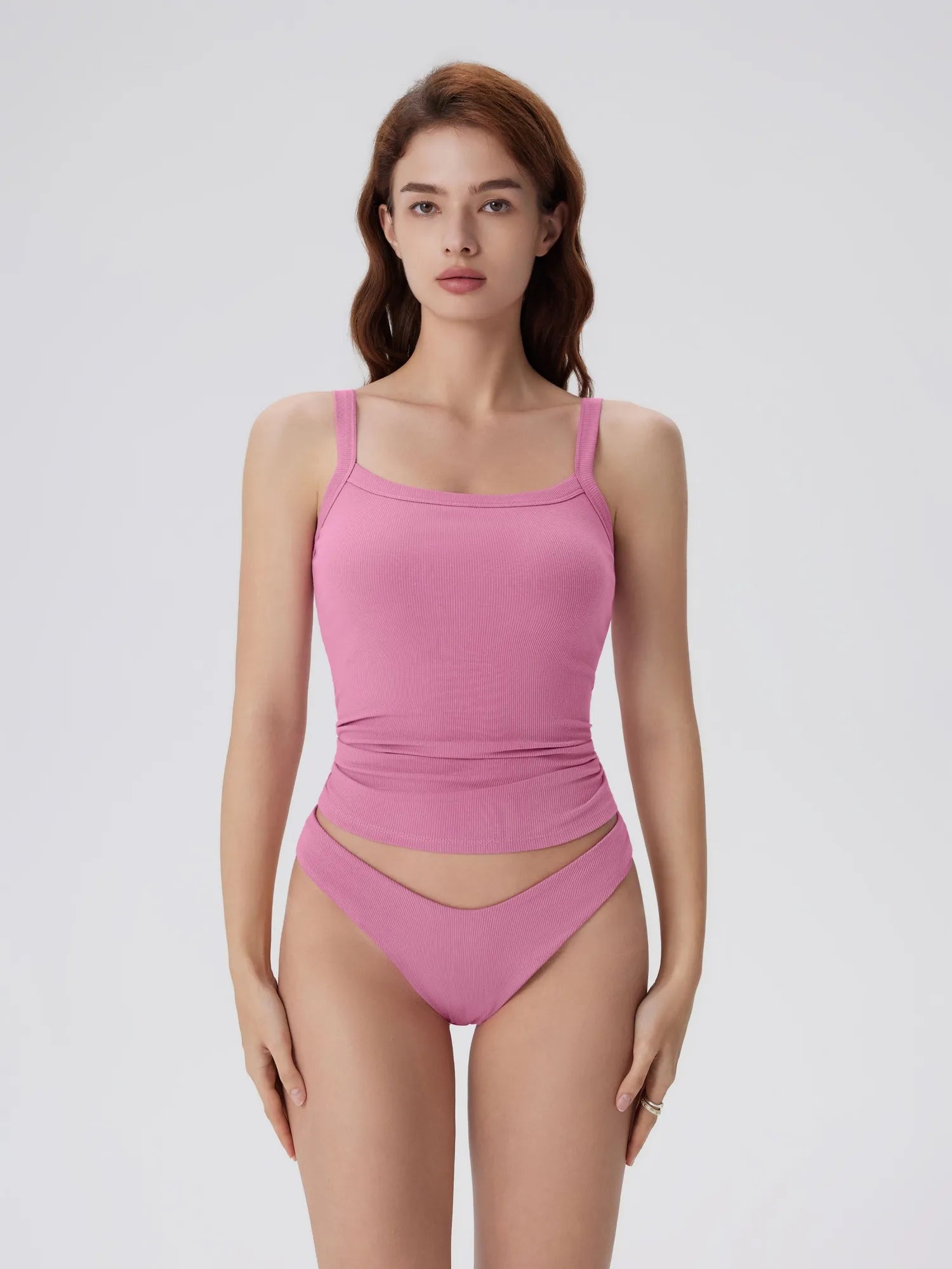 Cotton Rib Square Padded Tank Tops