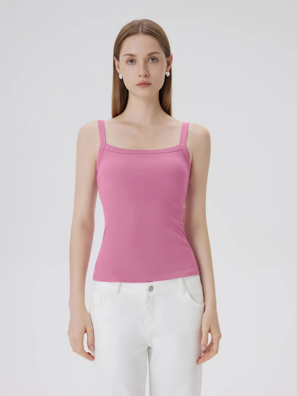 Cotton Rib Square Padded Tank Tops