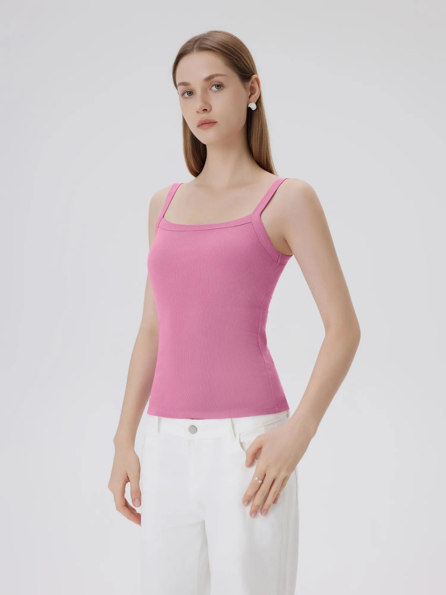 Cotton Rib Square Padded Tank Tops