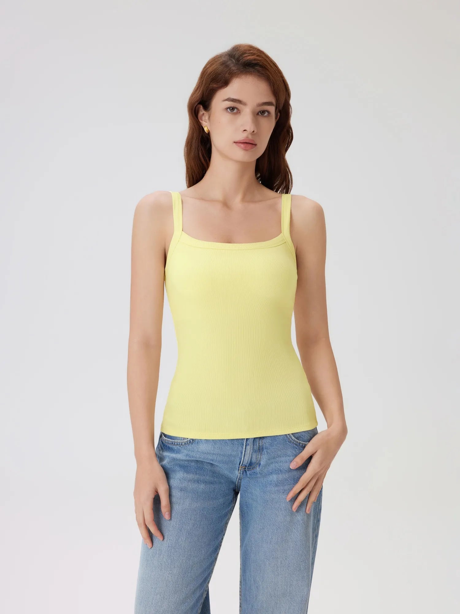 Cotton Rib Square Padded Tank Tops