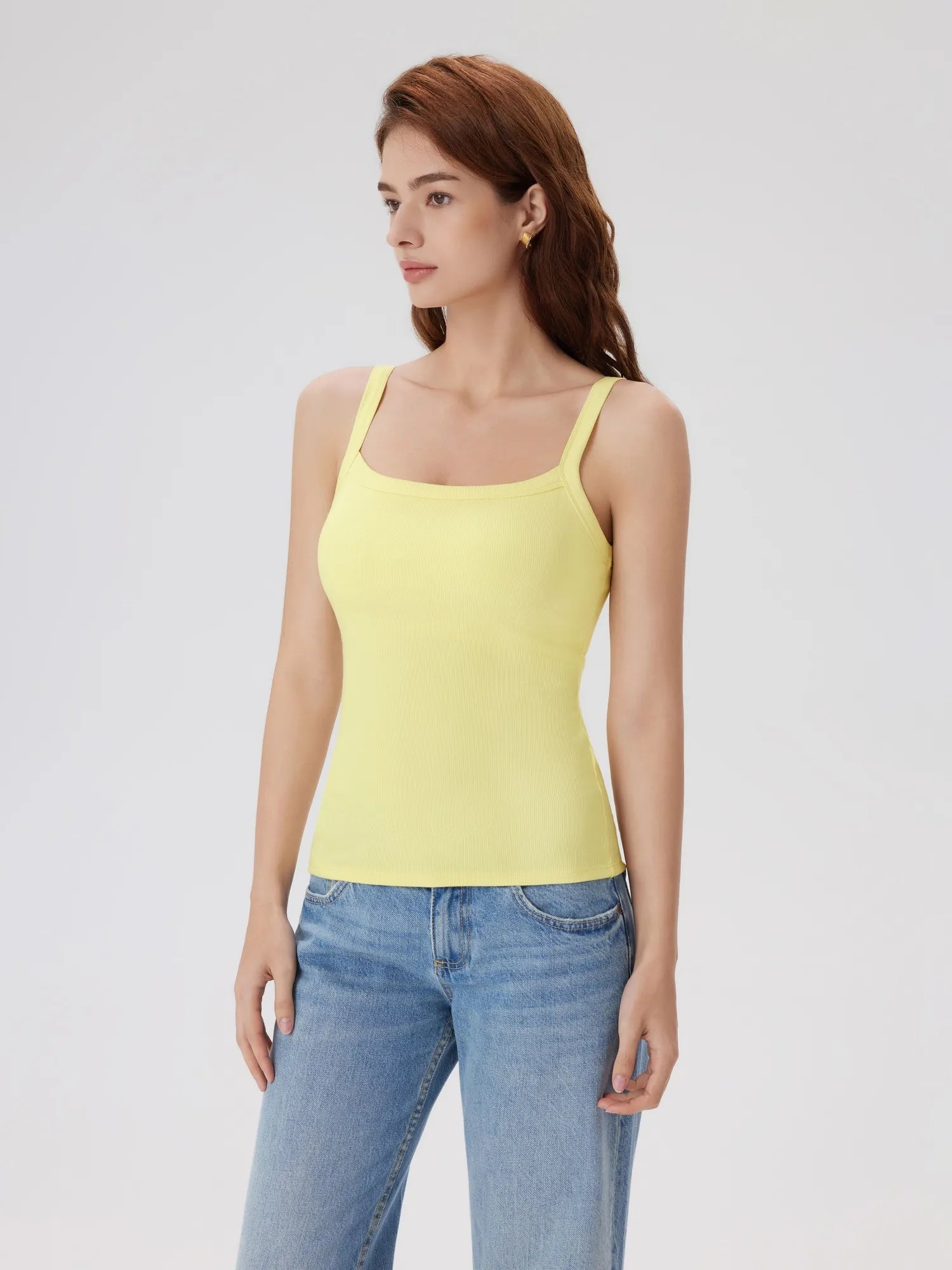 Cotton Rib Square Padded Tank Tops