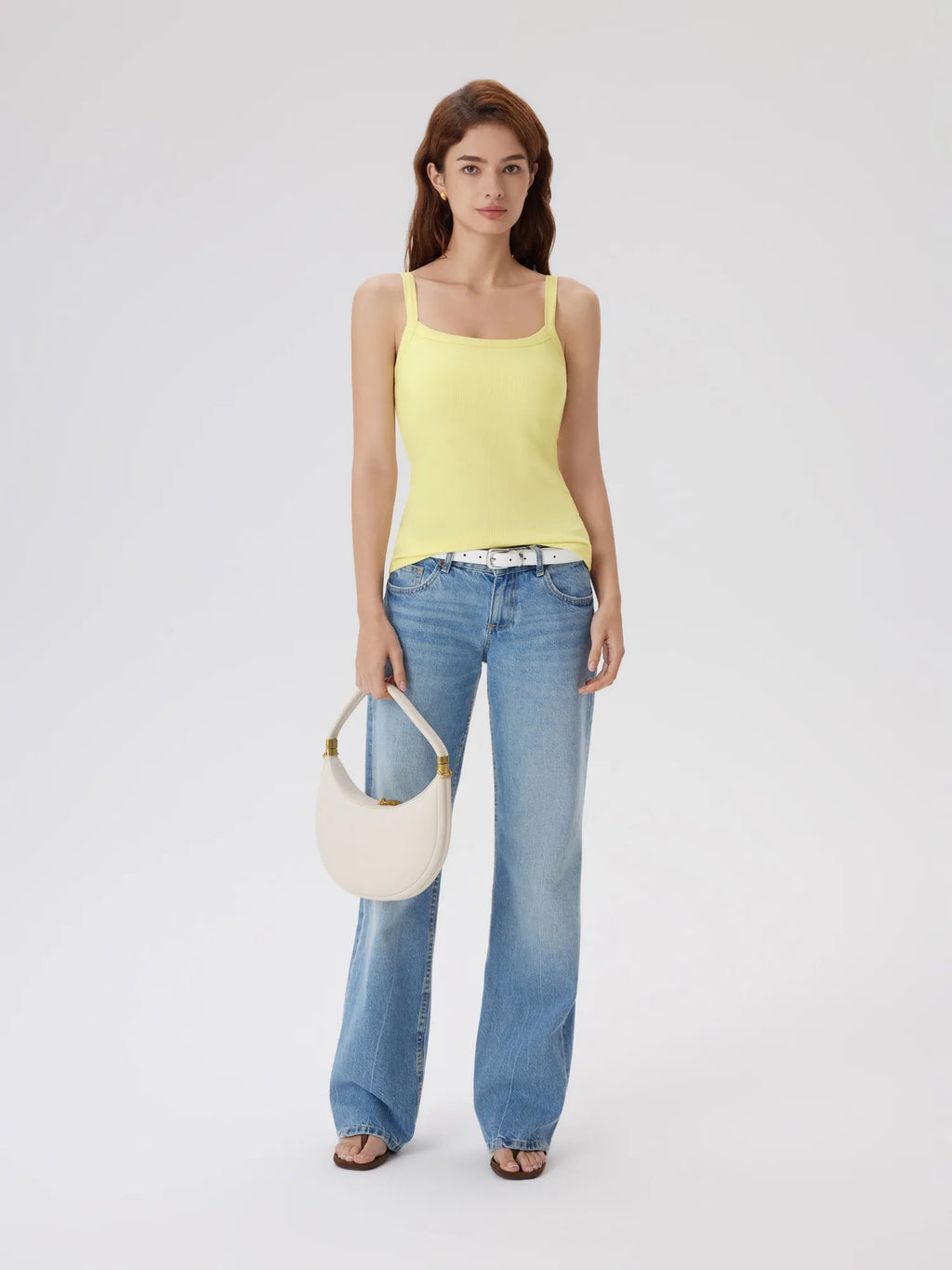 Cotton Rib Square Padded Tank Tops