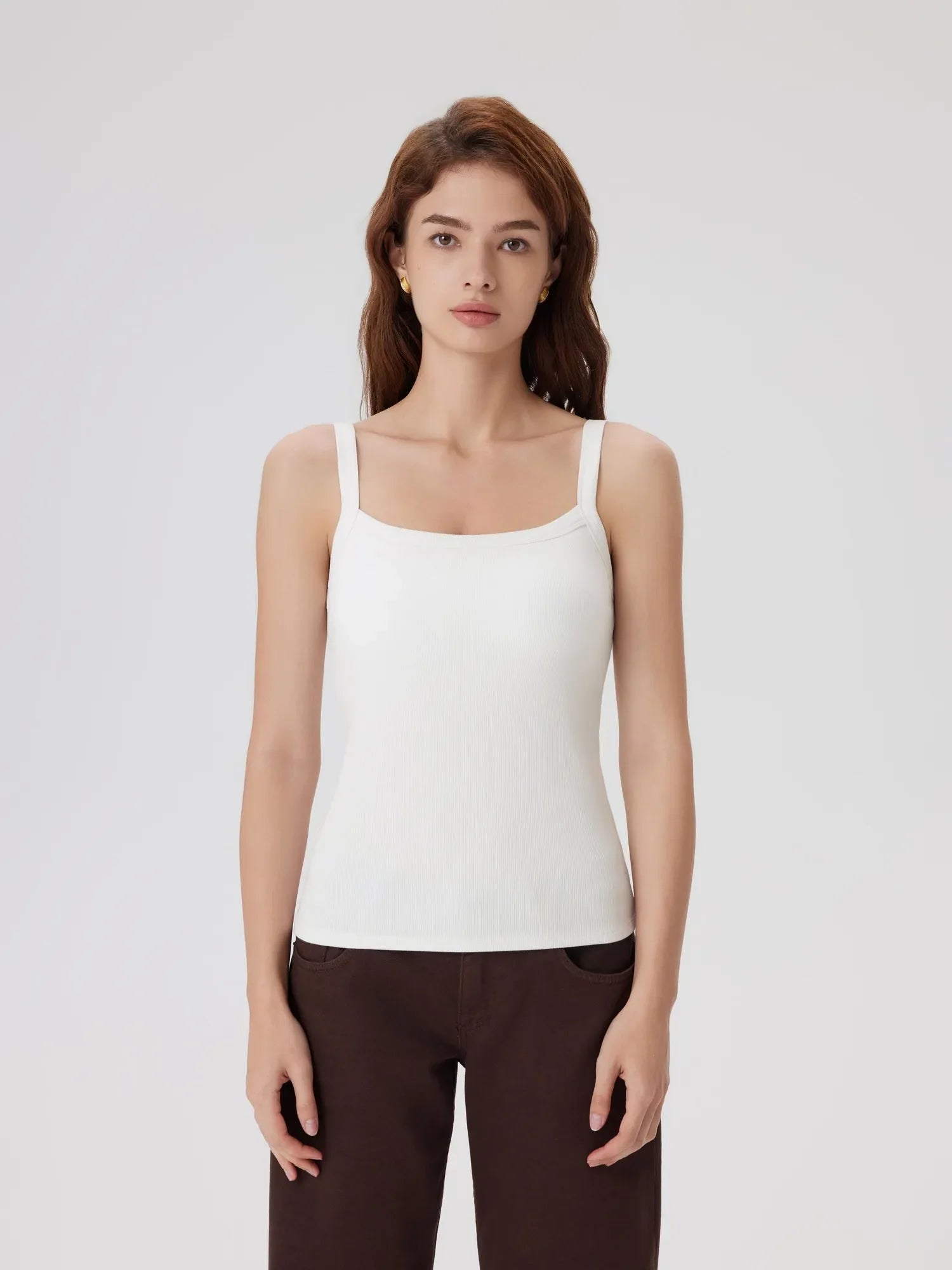 Cotton Rib Square Padded Tank Tops