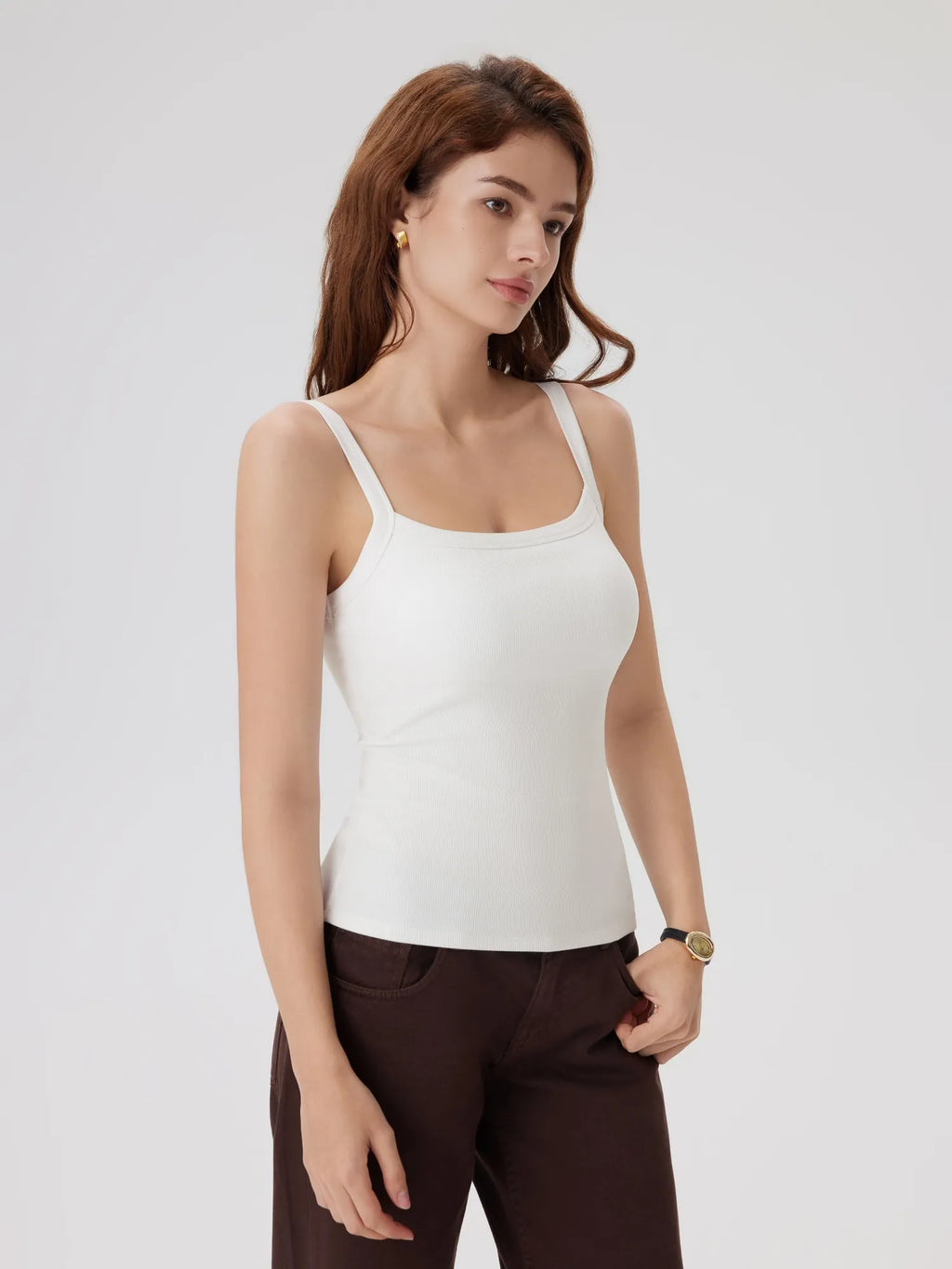 Cotton Rib Square Padded Tank Tops