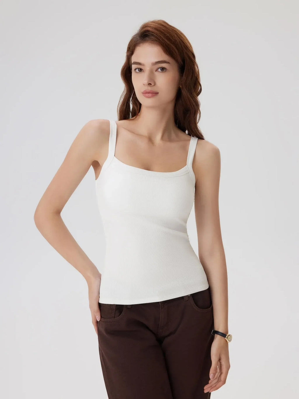 Cotton Rib Square Padded Tank Tops