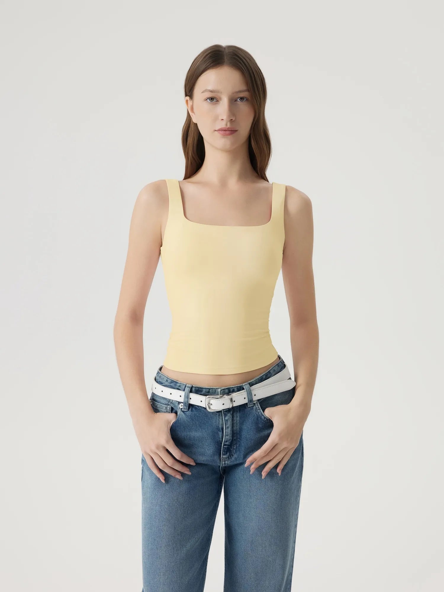 Square Neck Double Lined Backless Tank Top