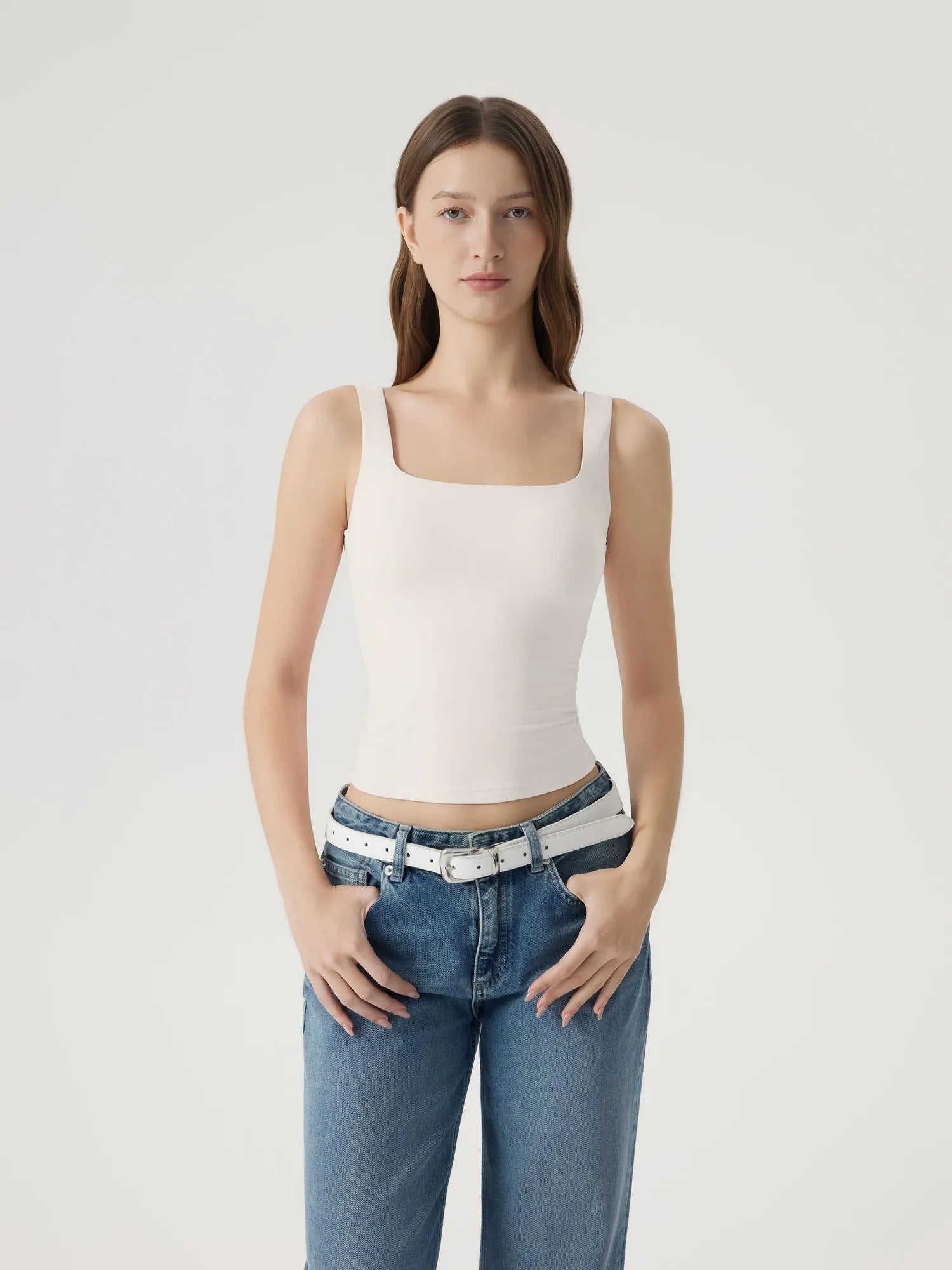 Square Neck Double Lined Backless Tank Top