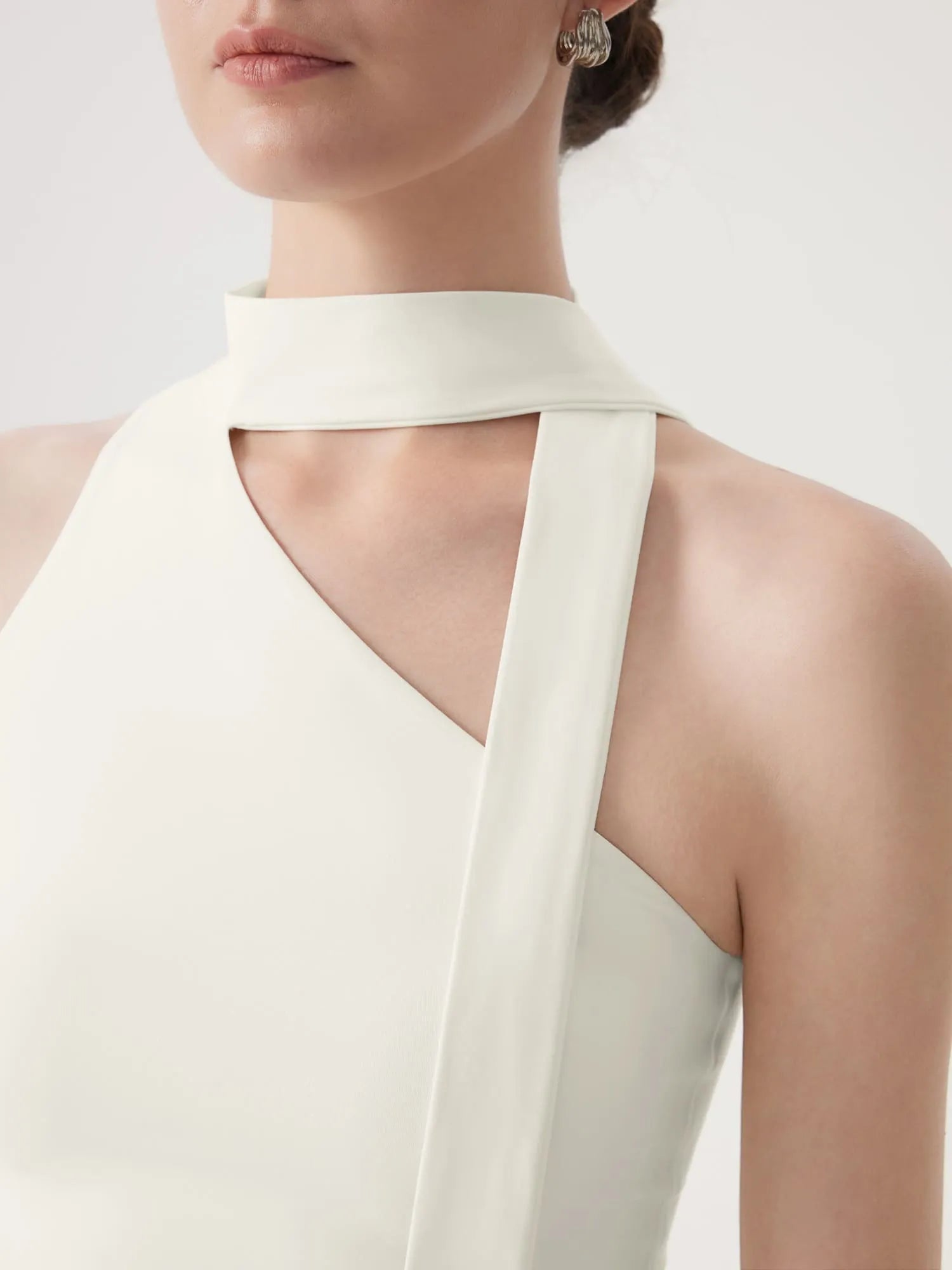 Off Shoulder Halter High Neck Tank Tops with Scarf