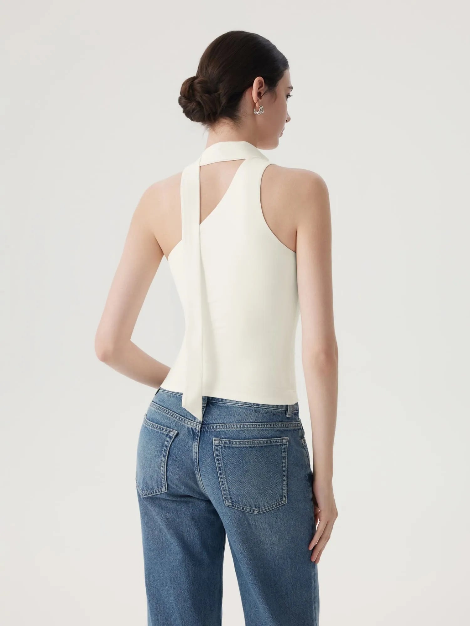 Off Shoulder Halter High Neck Tank Tops with Scarf