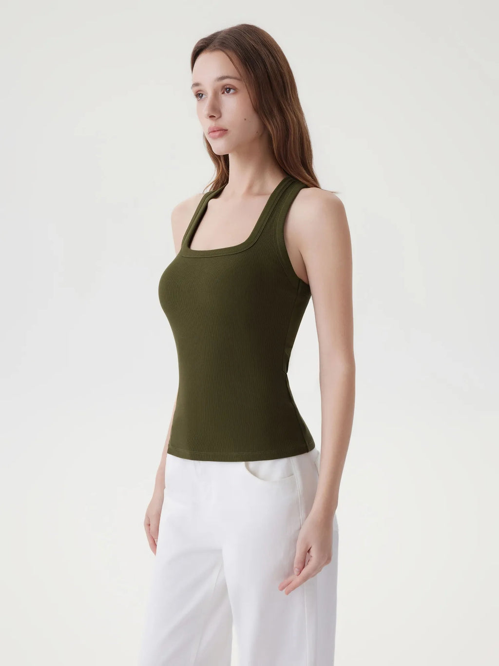 Cotton Ribbed Square Neck Tank Tops