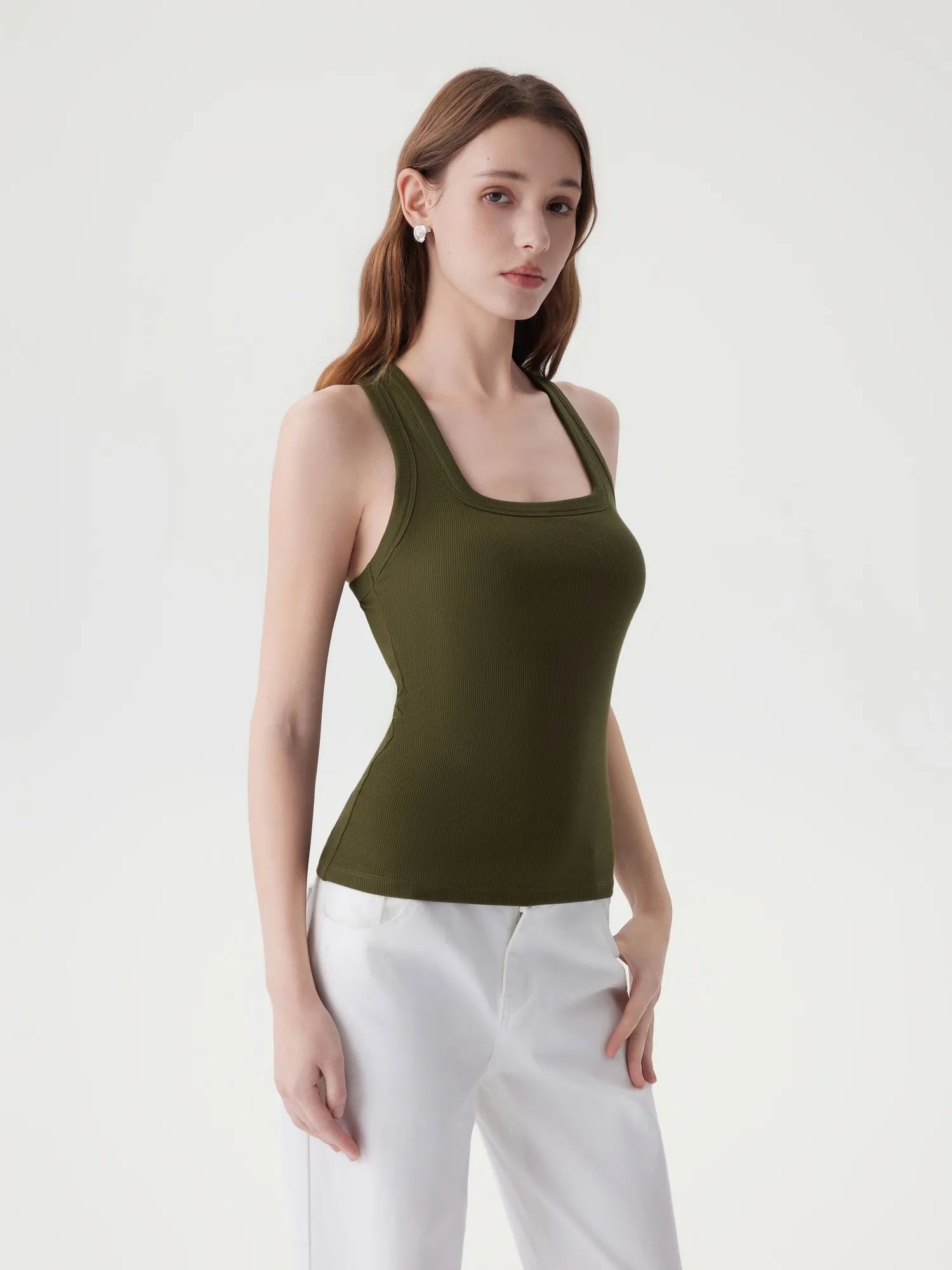 Cotton Ribbed Square Neck Tank Tops