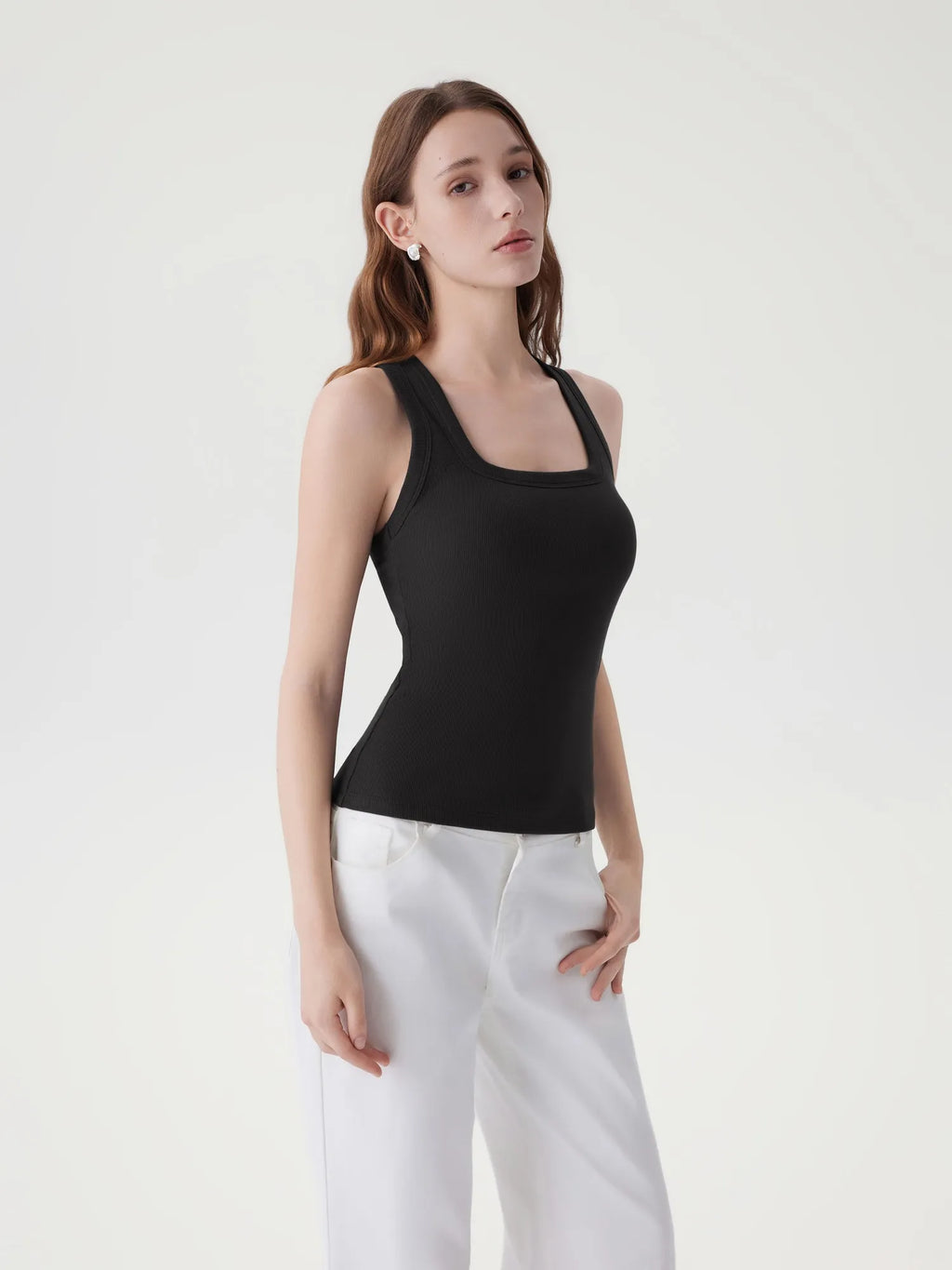 Cotton Ribbed Square Neck Tank Tops