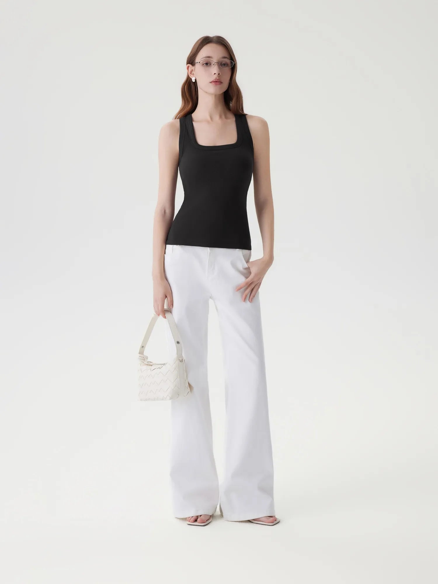 Cotton Ribbed Square Neck Tank Tops
