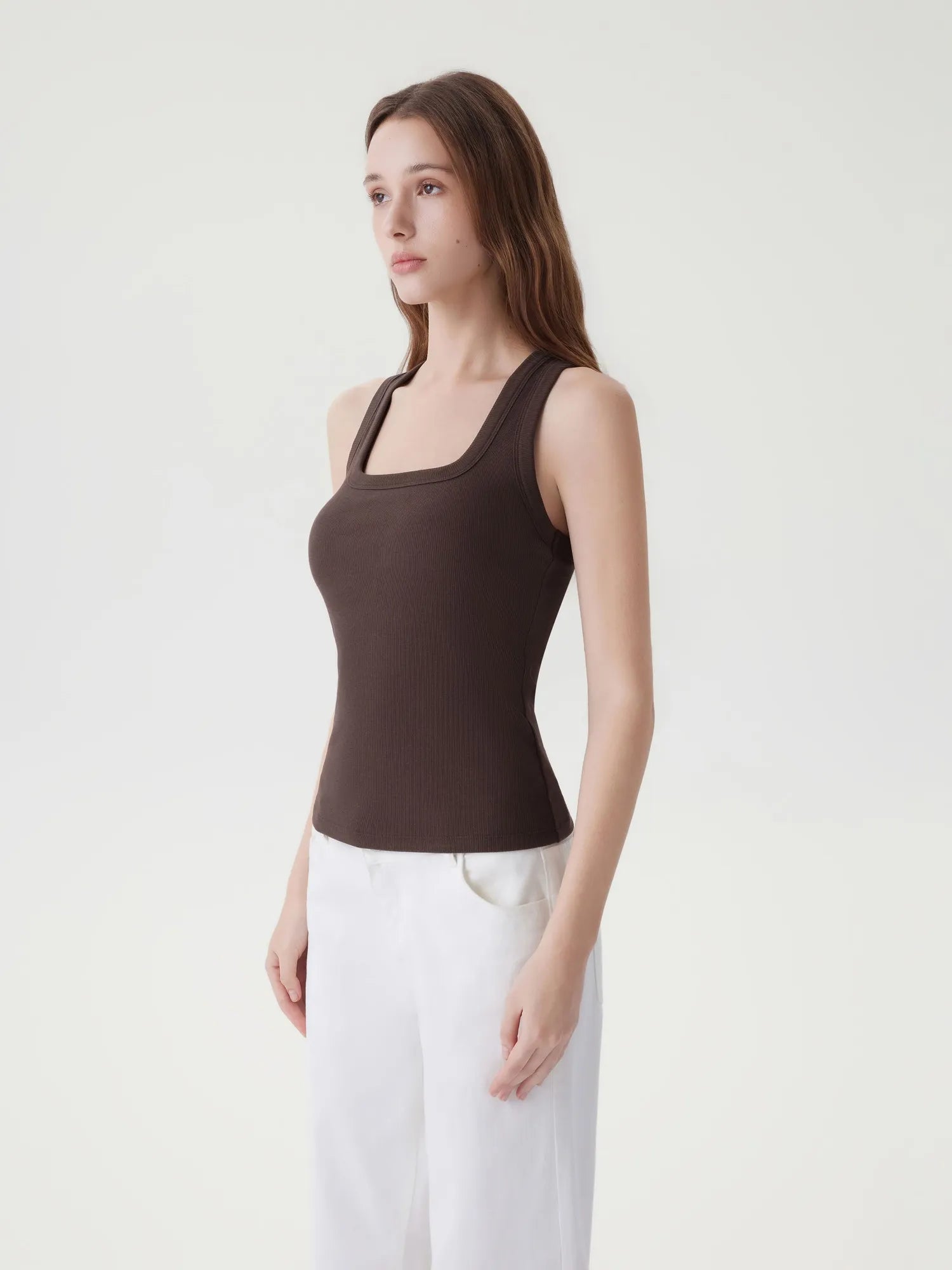 Cotton Ribbed Square Neck Tank Tops