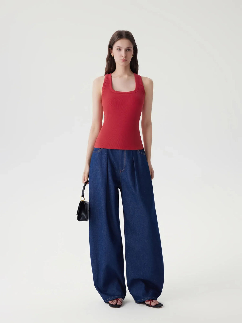 Cotton Ribbed Square Neck Tank Tops