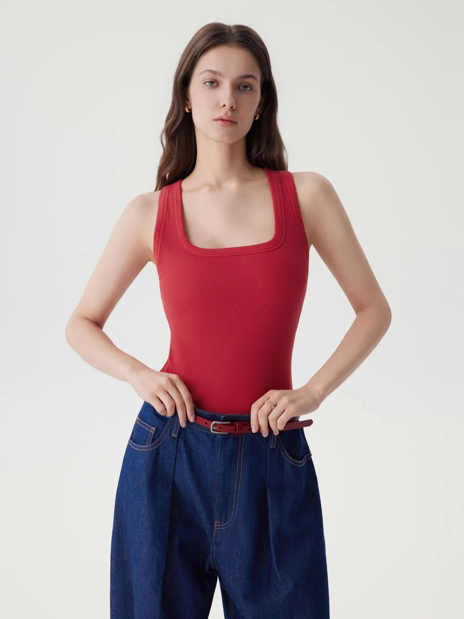 Cotton Ribbed Square Neck Tank Tops