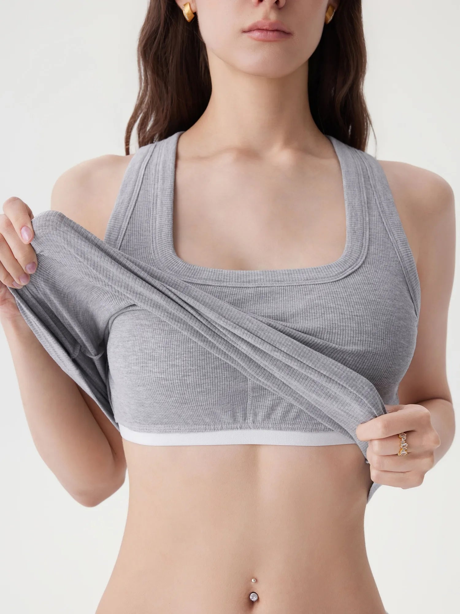 Cotton Ribbed Square Neck Tank Tops