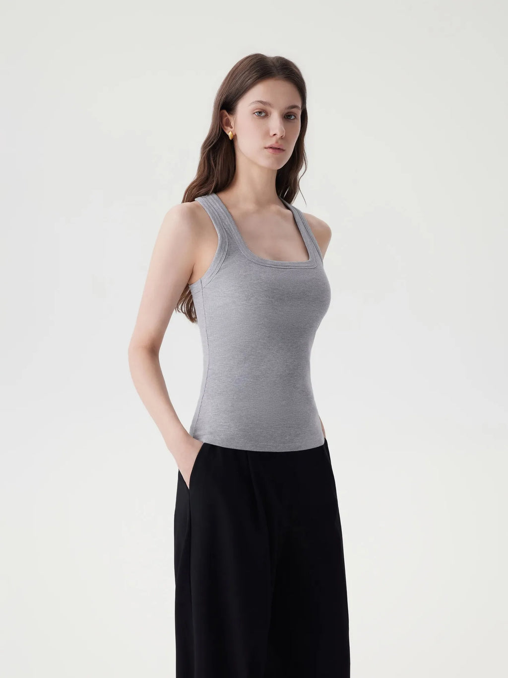 Cotton Ribbed Square Neck Tank Tops