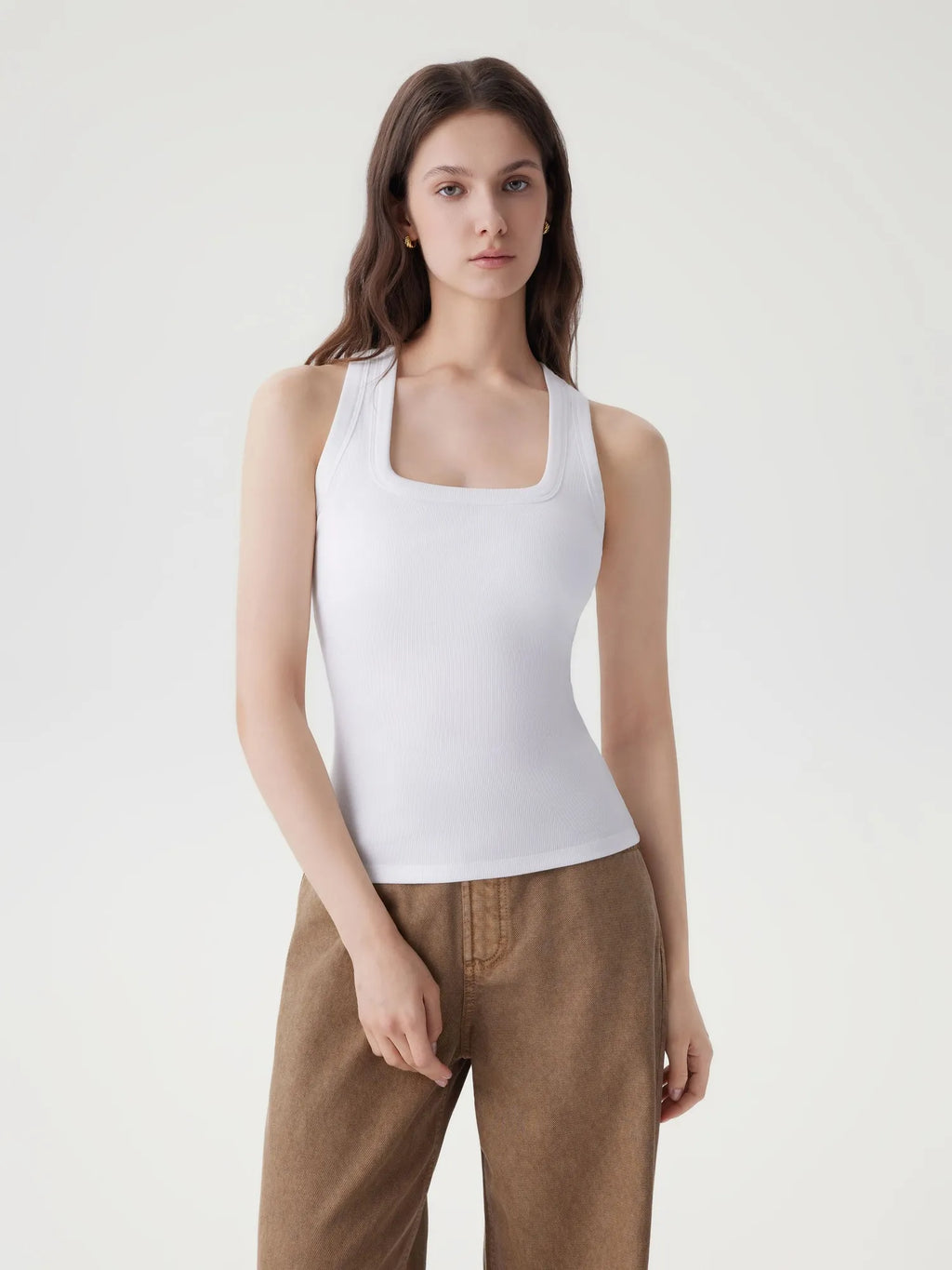 Cotton Ribbed Square Neck Tank Tops