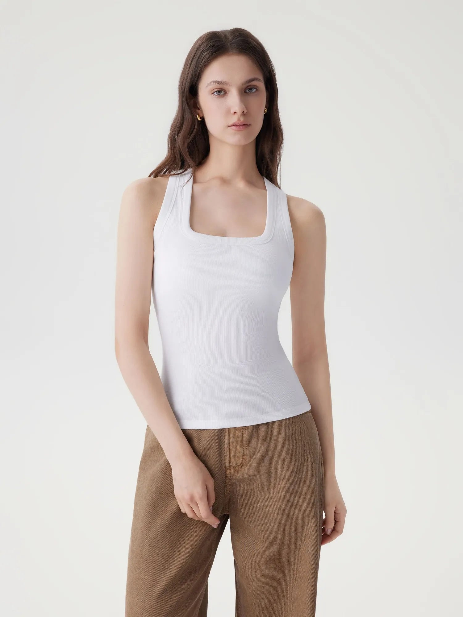 Cotton Ribbed Square Neck Tank Tops