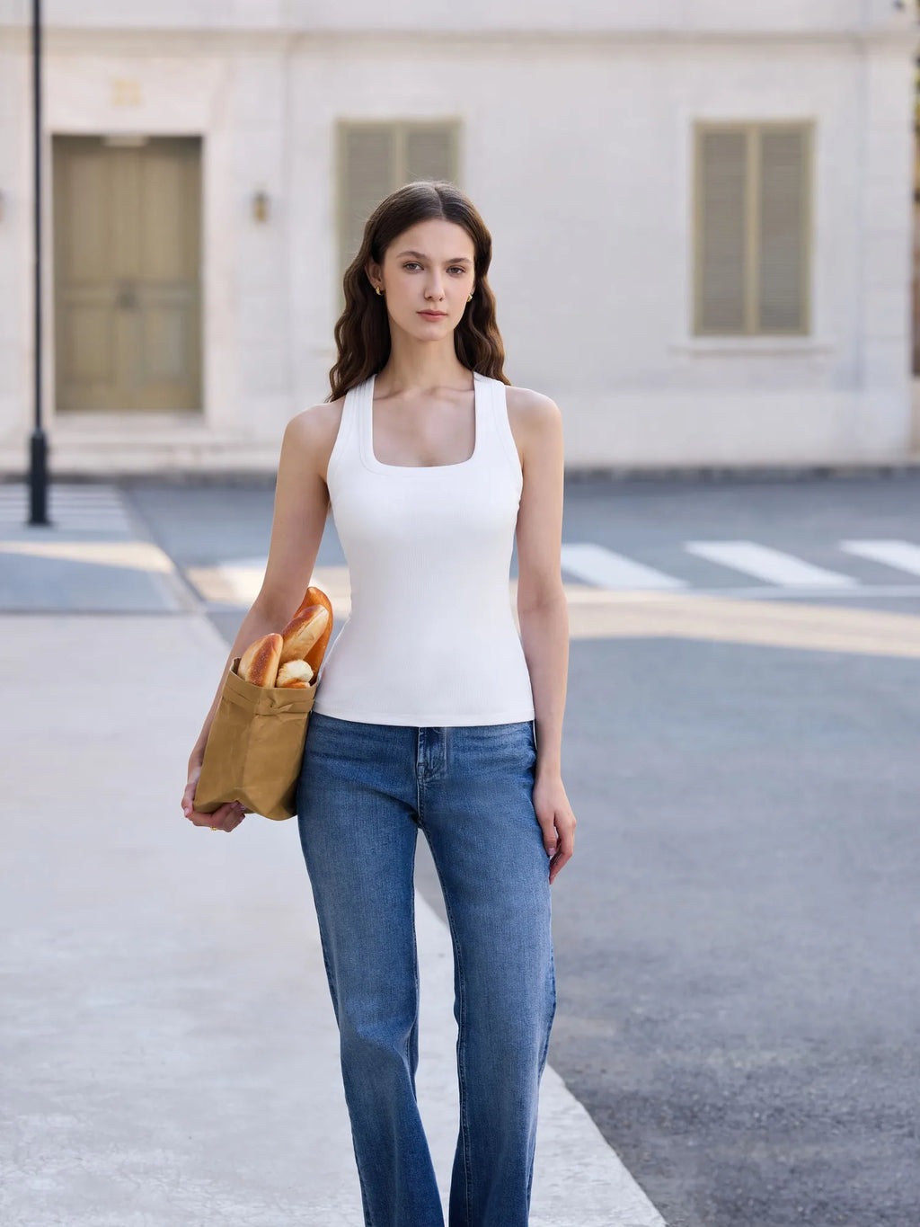 Cotton Ribbed Square Neck Tank Tops