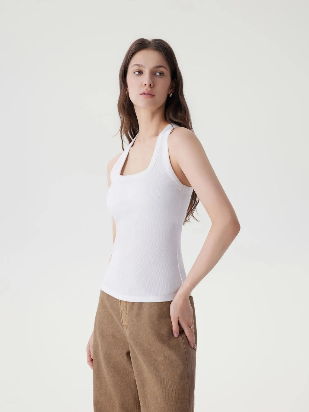 Cotton Ribbed Square Neck Tank Tops