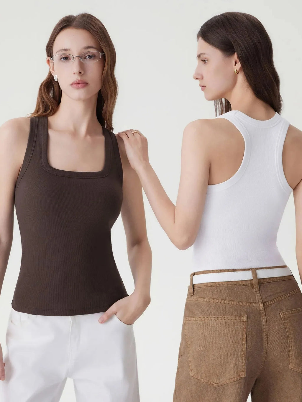 Cotton Ribbed Square Neck Tank Tops