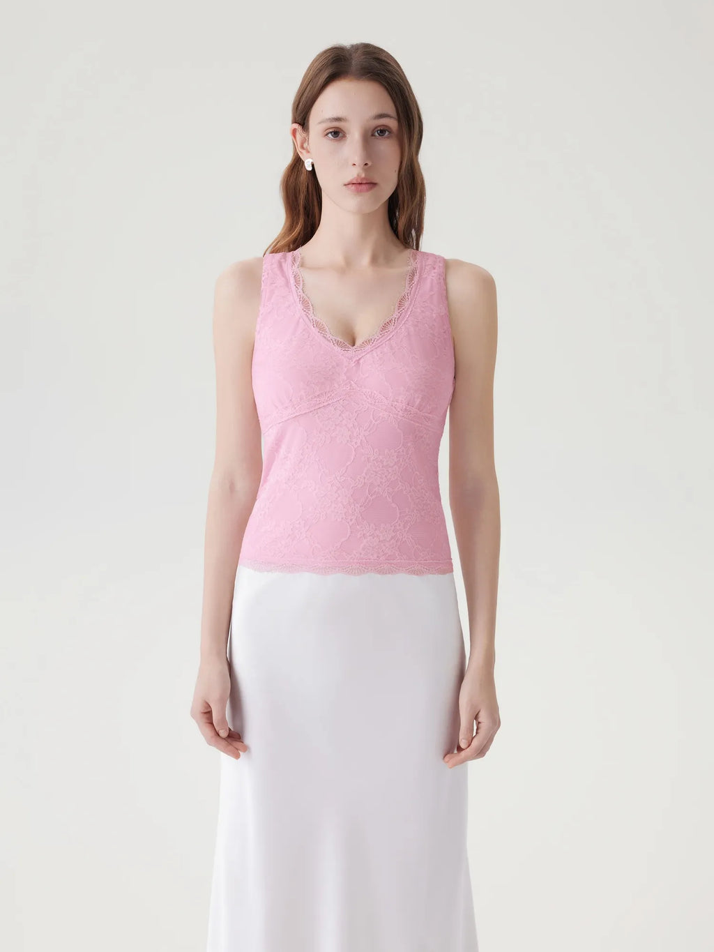Lace Double Lined V Neck Tank Top