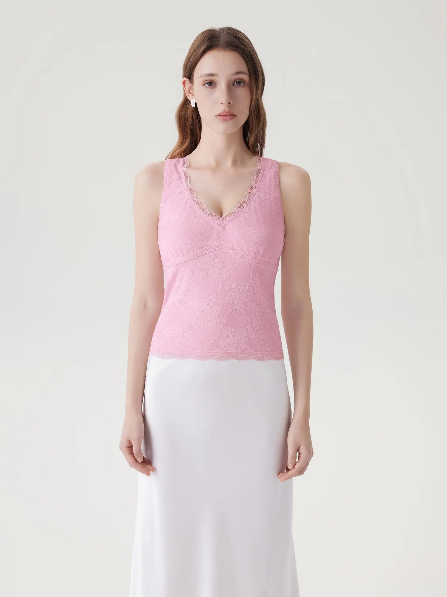 Lace Double Lined V Neck Tank Top