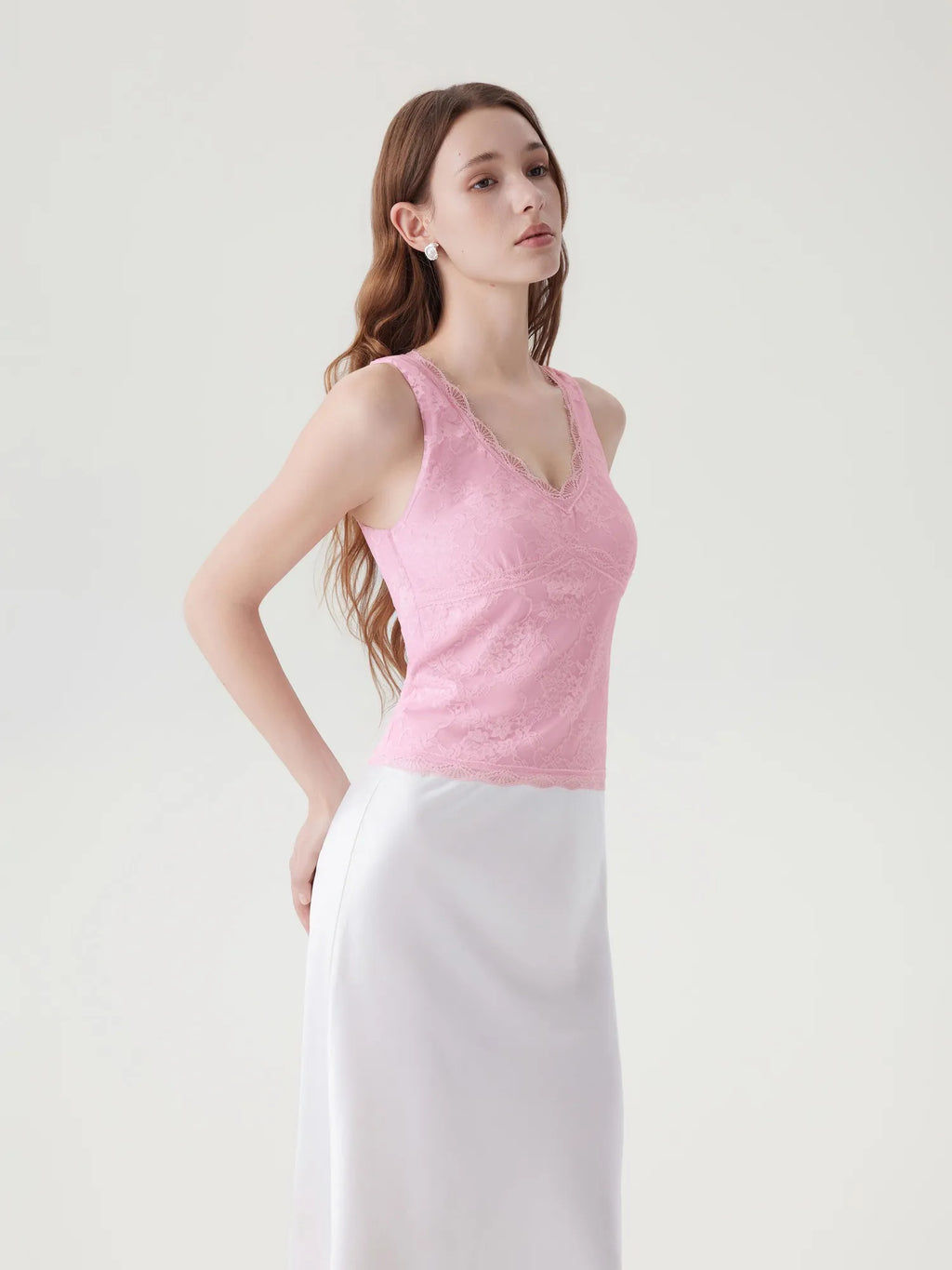 Lace Double Lined V Neck Tank Top