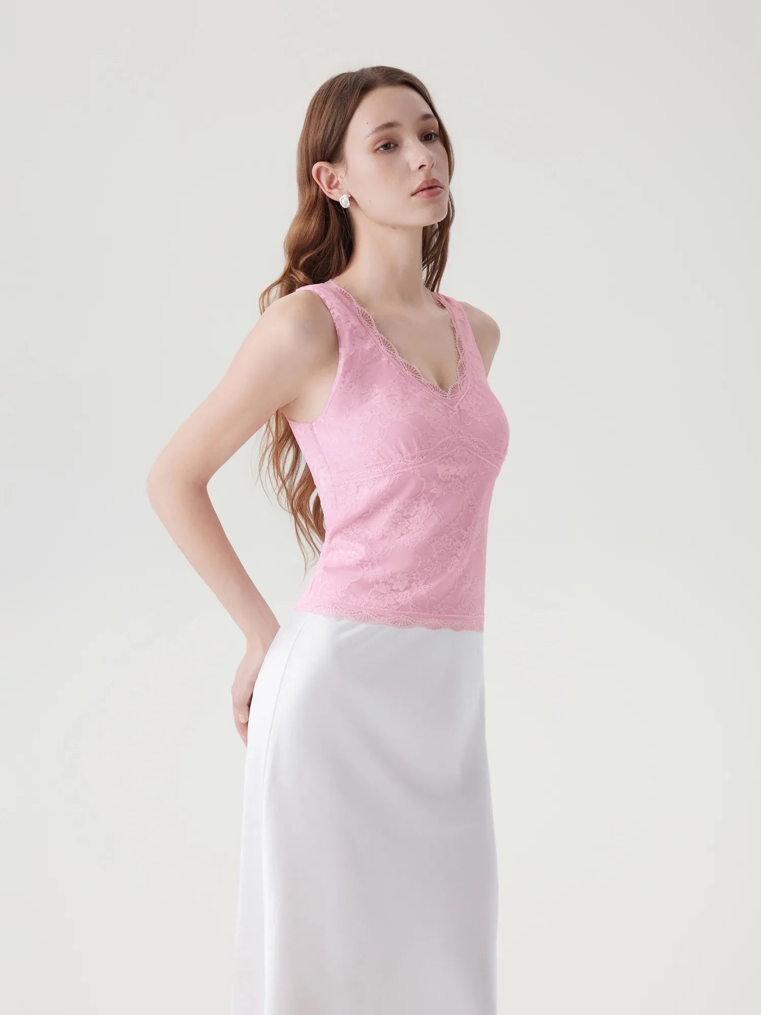 Lace Double Lined V Neck Tank Top