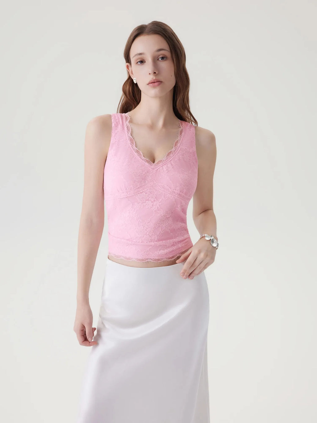 Lace Double Lined V Neck Tank Top